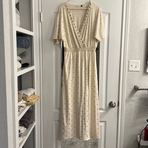 Cabana Life Faux Wrap Maxi Dress in Cream & Gold Summer Beach Cover Vacation L